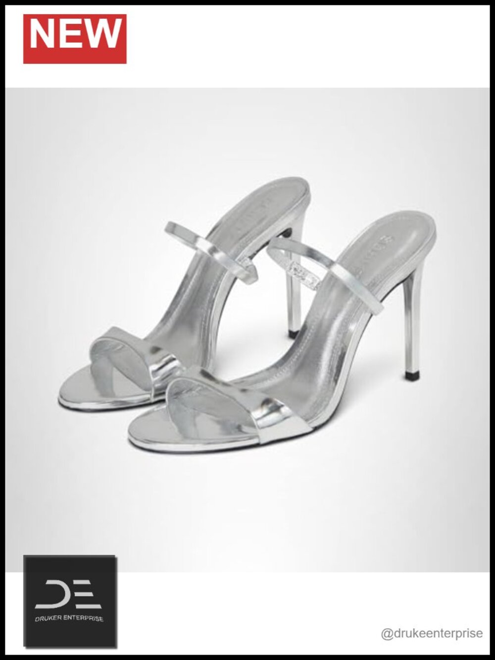 Metallic Leather Stiletto Heel Mule Sandals Slip-On Open Toe
